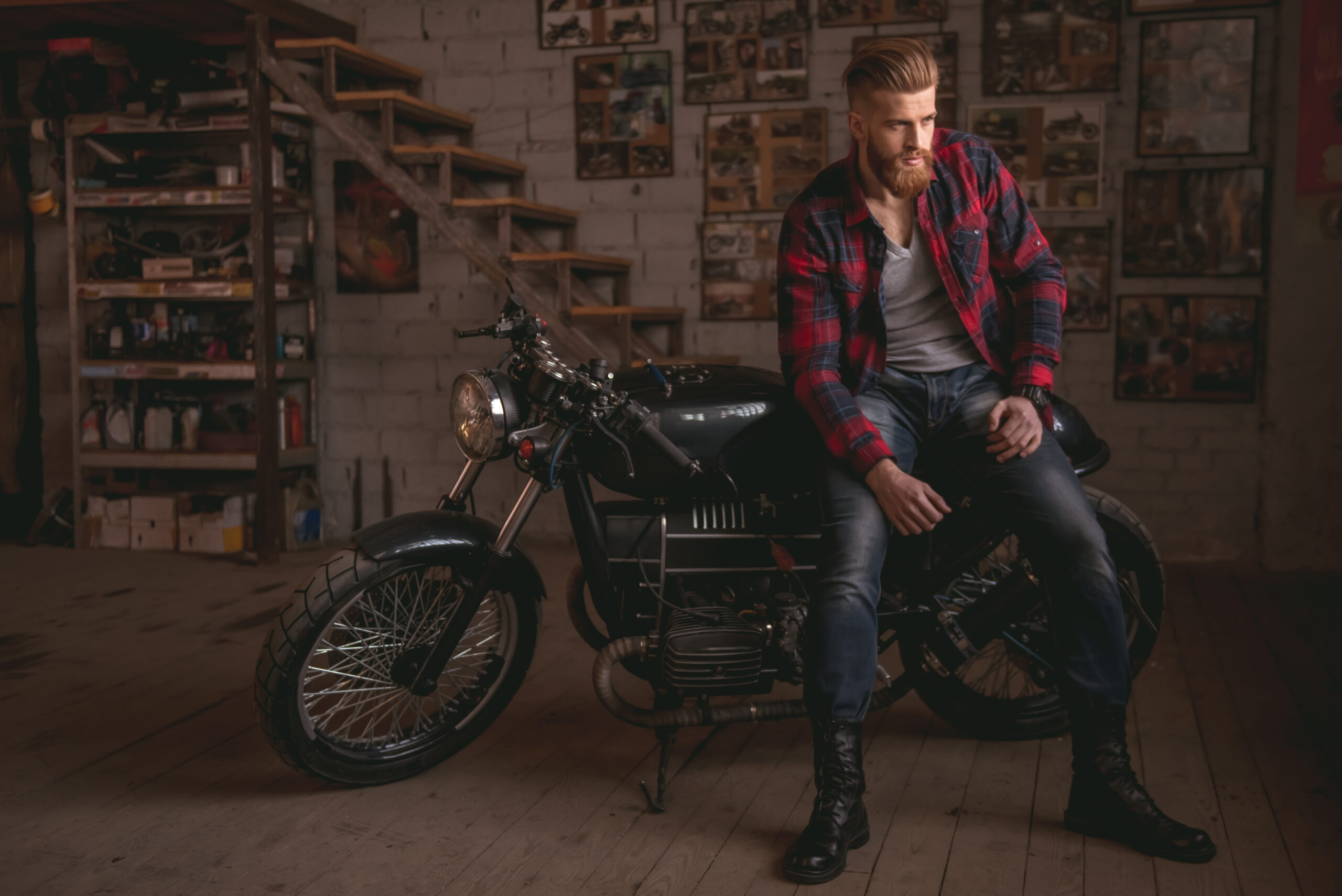 Handsome bearded man in stylish casual clothes.